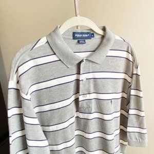 Men's Ralph Lauren Polo Golf Gray White Navy Stripe Shirt, Perfect Condition